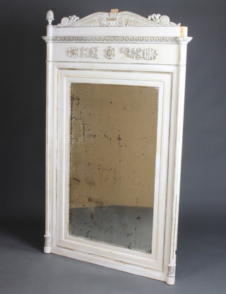A pair of 19th Century French rectangular plate mirrors contained in a decorative white painted frames with pierced and carved pediments and finials 123cm h x 102cm w