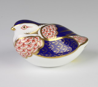 A Royal Crown Derby Imari pattern paperweight in the form of a partridge with silver stopper 11cm  