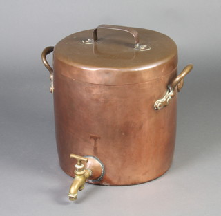 A 19th Century copper and brass twin handled urn, the lid marked LHB, 39cm h x 37cm diam. 