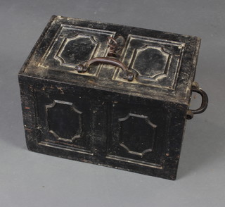A 19th Century iron twin handled strong box with hinged lid complete with key 30cm h x 46cm w x 31cm d 