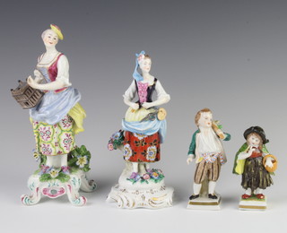 A Samson figure of a lady bird seller raised on a rococo base 21cm and 3 other figures 