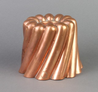 Jones Brothers Down Street. W1. A 19th Century cylindrical ribbed copper jelly mould 11cm x 14cm 