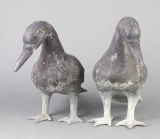 A Dutch pair of verdigris bronze figures of standing ducks 29cm x 23cm x 15cm 