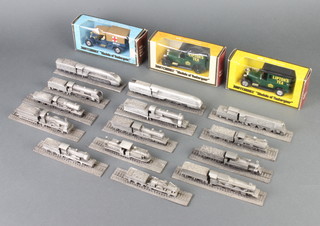 Three Matchbox models of Yesteryear - Y5 1927 Talbot van (x2) and Y13 1918 Crossley RAF tender together with 14 Royal Hampshire model locomotives 