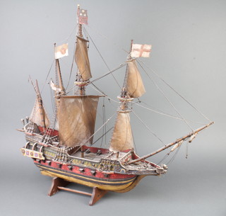A wooden model La Santa Maria 70cm x 80cm x 6cm (The Santa Maria was the largest of 3 ships used by Christopher Columbus in his first voyage across the Atlantic Ocean 1649) 