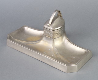 An Art Nouveau plated inkwell raised on outswept base with an associated glass liner 10cm x 25cm x 10cm 
