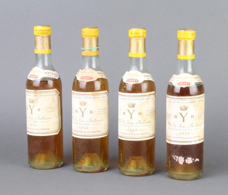 Four half bottles of 1959 Chateau Yquen Mis de Lur-Saluces "Y" Sauternes 