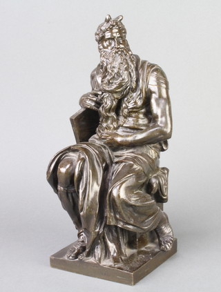 A 19th Century bronze figure of a seated classical gentleman with book, raised on a square base, unsigned 29cm h x 10cm w x 12cm d 