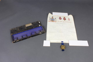 A Victorian Grant of Arms to Henry William Eton, First Baron Cheylesmore, complete with seal and contained in a leather box (hinge f) NB, Henry William Eton First Baron Cheylesmore 13th March 1816 to 2nd October 1891, Business Man and Conservative Politician
