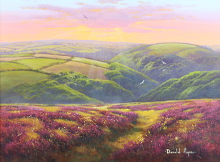 Donald Ayres (b.1936), oil on board signed, Devon landscape at sunset, 29cm x 39cm 