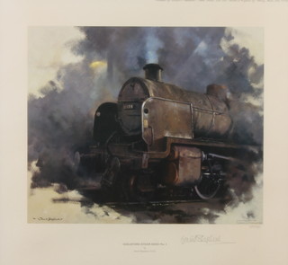 David Shepherd, coloured print, signed in pencil, limited edition 579/900, "Guildford Steam Shed No.1" 35cm x 38cm 