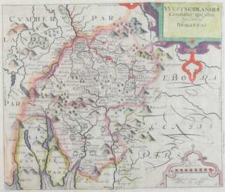 William Kip,  map of Westmoreland with coloured borders 27cm x 31cm 
