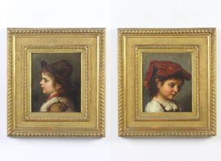 A pair of 19th Century Continental oils on canvas, indistinctly signed, young girl and boy 18cm x 15cm 