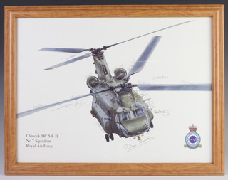 A print "Chinook HC Mk Two No.7 Squadron Royal Air Force" with multiple signatures 30cm x 40cm 