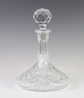 A cut glass ships decanter and stopper 27cm 