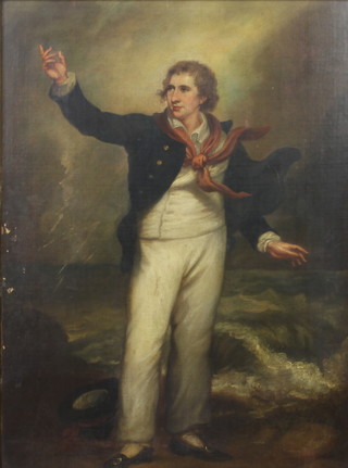 Oil on canvas unsigned, study of an 18th Century sailor 59cm x 44cm 