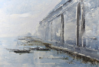 S Gaggetta, oil on canvas signed, impressionistic study "The Quayside" 49cm x 71cm (with original bill of sale) 