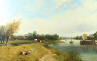F W Watts, oil on canvas unsigned, Henley on Thames riverscape 53cm x 83cm 