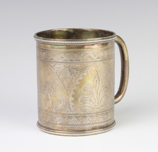 A Victorian silver engraved christening can with geometric decoration Sheffield 1878, 8cm, 125 grams 