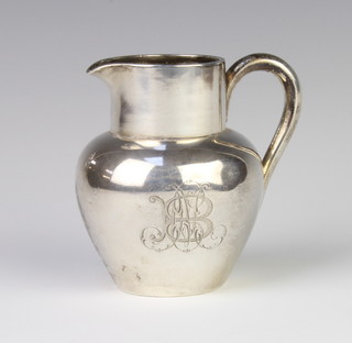 A Russian silver baluster jug of plain form, stamped 84, 124 grams, 8cm 