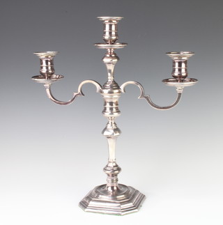 A silver 3 light candelabrum, rubbed marks, gross 23 ozs