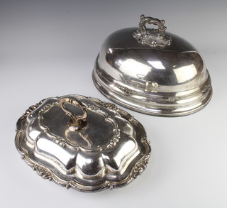 An Edwardian silver plated meat cover and a ditto entree set 