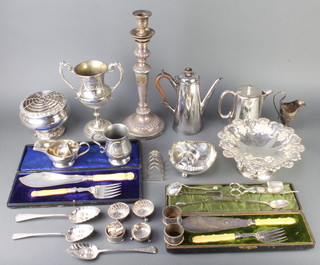 A silver plated repousse bowl and minor plated wares