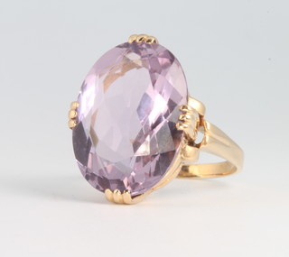 A 9ct yellow gold oval amethyst dress ring size O 