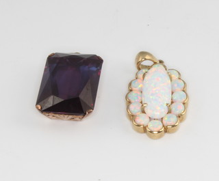 A 9ct yellow gold synthetic opal pendant together with a synthetic Alexandrite ditto 