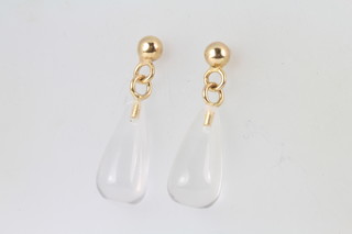 A pair of 9ct yellow gold crystal earrings 25mm 