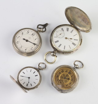 A silver cased hunter pocket watch, 2 ditto fob watches and a pocket watch 