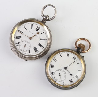 A silver cased keywind pocket watch and a gun metal ditto 
