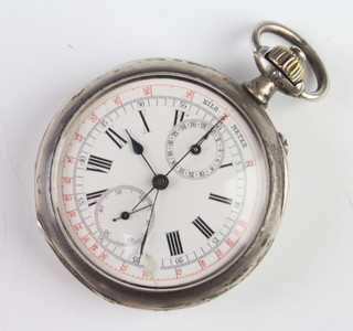 A Longines silver cased chronometer pocket watch with subsidiary calendar and seconds dial no. 908265 500mm 