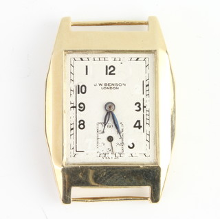 A gentleman's 9ct yellow gold tonneau wristwatch, the dial inscribed J W Benson, London, Birmingham 1948, 35mm 