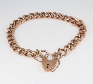 A 9ct rose gold heart link bracelet with padlock 10.8 grams 