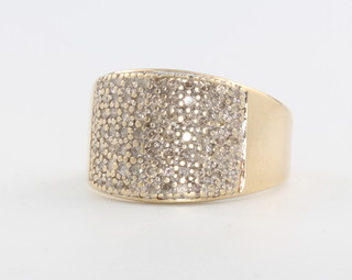 A 9ct yellow gold diamond pave set ring, size S, 7.2 grams