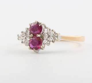 A 9ct yellow gold ruby and diamond ring size L, 1.8 grams