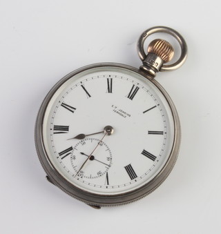 A silver cased keywind pocket watch with seconds at 6 o'clock, the dial inscribed E T Jenkins Ferndale 