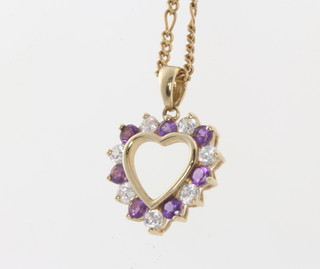 A 9ct yellow gold amethyst heart shaped pendant and chain 4.5 grams