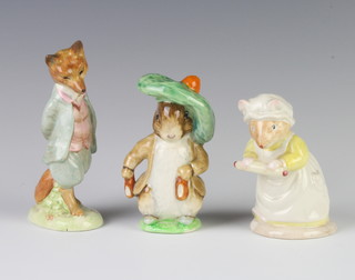 A Beswick Beatrix Potter figure Foxy Whiskered Gentleman 12cm, Benjamin Bunny 10cm and Mrs Crusty Bread 10cm 