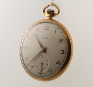 A gentleman's gilt cased Lanco wristwatch with seconds at 6 o'clock 