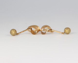 A pair of 18ct yellow gold drop ball earrings 3.7 grams