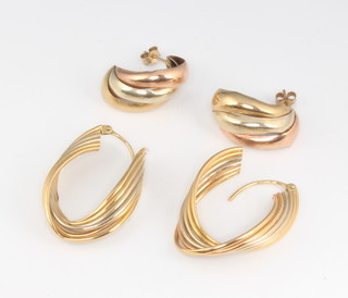 Two pair of 9ct yellow gold hoop earrings, 4.7 grams 