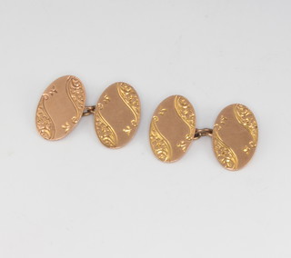 A pair of 9ct rose gold engraved cufflinks, 4.2 grams