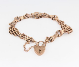 A 9ct rose gold gate bracelet and padlock 13.8 grams 