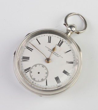 A Continental silver keywind pocket watch with seconds at 6 o'clock, the dial inscribed Langdon Davies and Co, Birmingham, the movement inscribed the same