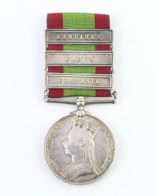 An Afghanistan medal to 1287 Pte.C.Spong.9th Lancers with Charasia, Kabul and Kandahar bars