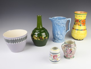 A Burleigh Ware Charlotte Rhead jug decorated with stylised flowers 11cm, 2 vases, a jardiniere and a jug 
