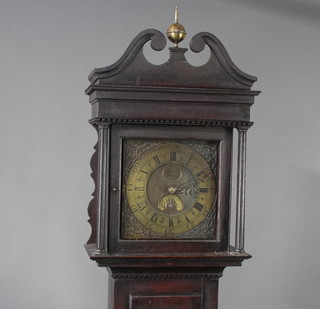 John Boot of Sutton, an 18th Century 30 hour longcase clock, the 28cm gilt square dial with Roman numerals and calendar dial, the back plate marked G Taylor, contained in an oak case complete with pendulum and weight, 220cm h 

