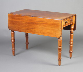 A Victorian mahogany Pembroke table fitted a drawer, raised on turned supports 69cm h x 91cm w  x 45cm d 